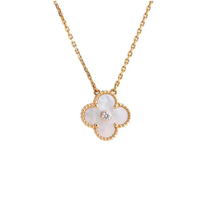 [Kismet Jewels ]CLOVER 15MM DIAMOND WHITE FRITILLARIA NECKLACE