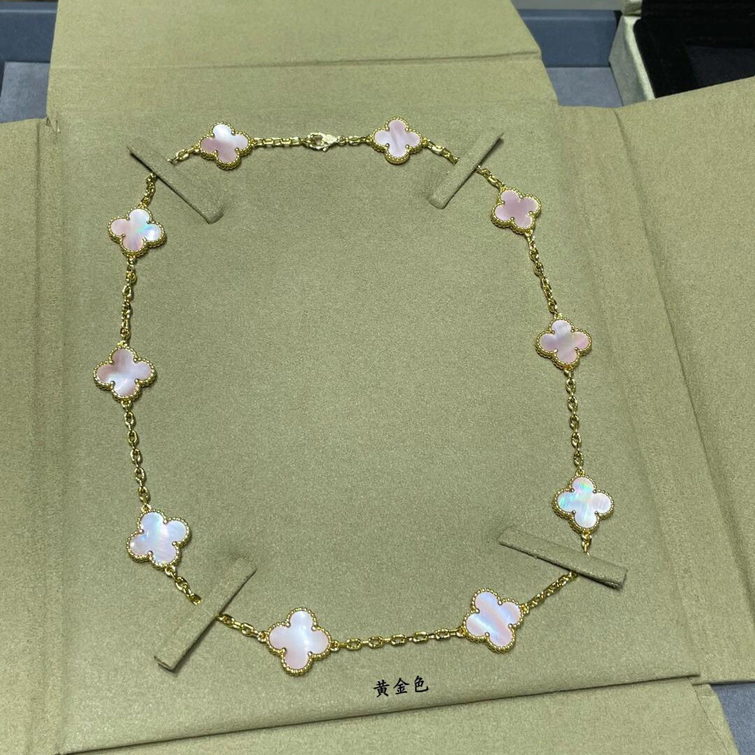 [Kismet Jewels ]CLOVER 10 MOTIFS PINK MOP NECKLACE