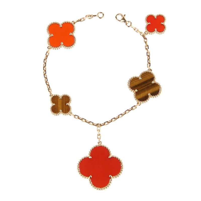 [Kismet Jewels ]CLOVER BRACELET 5 MOTIFS CARNELIAN TIGER EYE