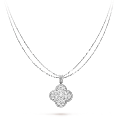 [Kismet Jewels ]CLOVER 25MM SILVER FULL DIAMOND BIG CLOVER NECKLACE
