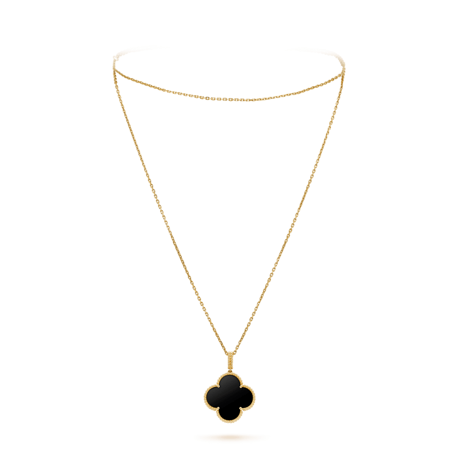 [Kismet Jewels ]CLOVER 25MM GOLD ONYX BIG CLOVER NECKLACE